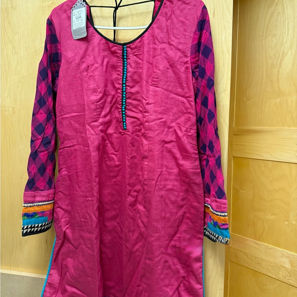 Vibrant Pink and Multicolor Long Sleeve Kurta salwar